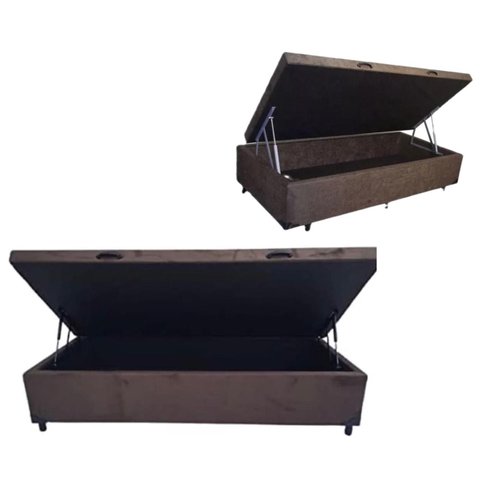 Cama Báu Box Base Solteiro Suede Marrom Blindado com Pistão a Gás.