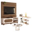 Ver imagem 1 de Estante Home Theater Axis Castanho Off White com Mesa de Centro Sky com Tampo de Vidro e Aparador