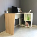 Ver mais imagens de Escrivaninha Mesa Escritório em L com Nichos Moderna Urban 124,2cm Carvalho e Branco Artany