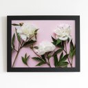 Ver imagem 1 de Quadro Peônia Branca Flores Rosa Moldura Preta 60x40cm