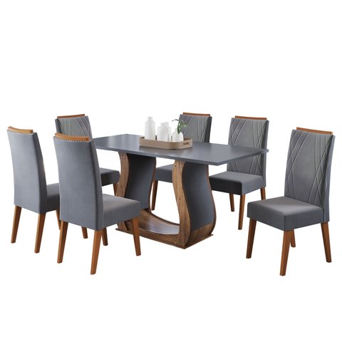  Mesa de Jantar Retangular Vitalic com 6 Cadeiras Madeira Maciça Vegas 