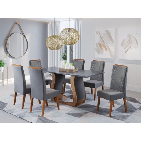  Mesa de Jantar Retangular Vitalic com 6 Cadeiras Madeira Maciça Vegas 