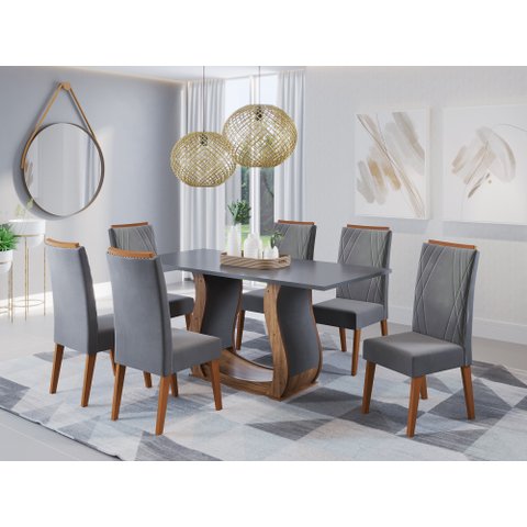  Mesa de Jantar Retangular Vitalic com 6 Cadeiras Madeira Maciça Vegas 