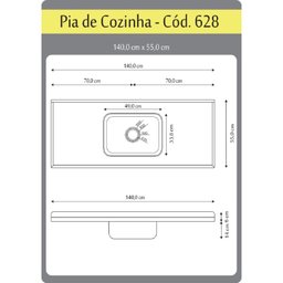 Pia Para Cozinha em Mármore Sintético com Cuba em Aço Inox 140cmx55cm   - 4