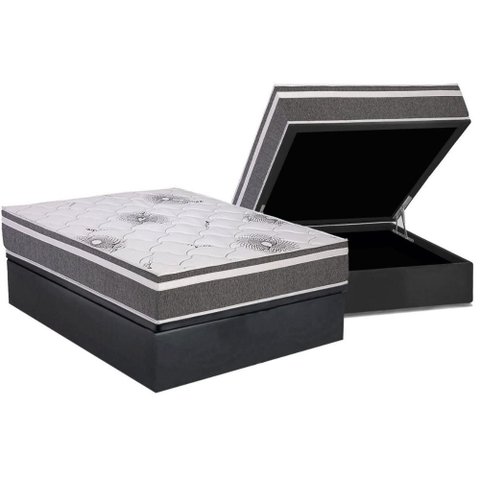 Cama Box Baú Casal: Colchão Espuma D45 Polar D33 Pérola Premium + Base Crc Suede Gray (138x188)