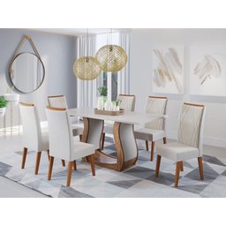  Mesa de Jantar Retangular Vitalic com 6 Cadeiras Madeira Maciça Vegas  - 1