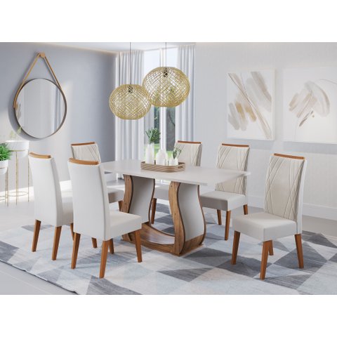  Mesa de Jantar Retangular Vitalic com 6 Cadeiras Madeira Maciça Vegas 