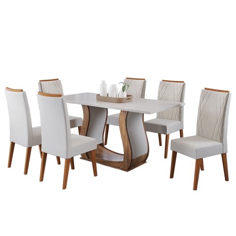  Mesa de Jantar Retangular Vitalic com 6 Cadeiras Madeira Maciça Vegas 