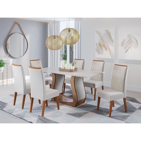 Mesa de Jantar Retangular Vitalic com 6 Cadeiras Madeira Maciça Vegas Yescasa
