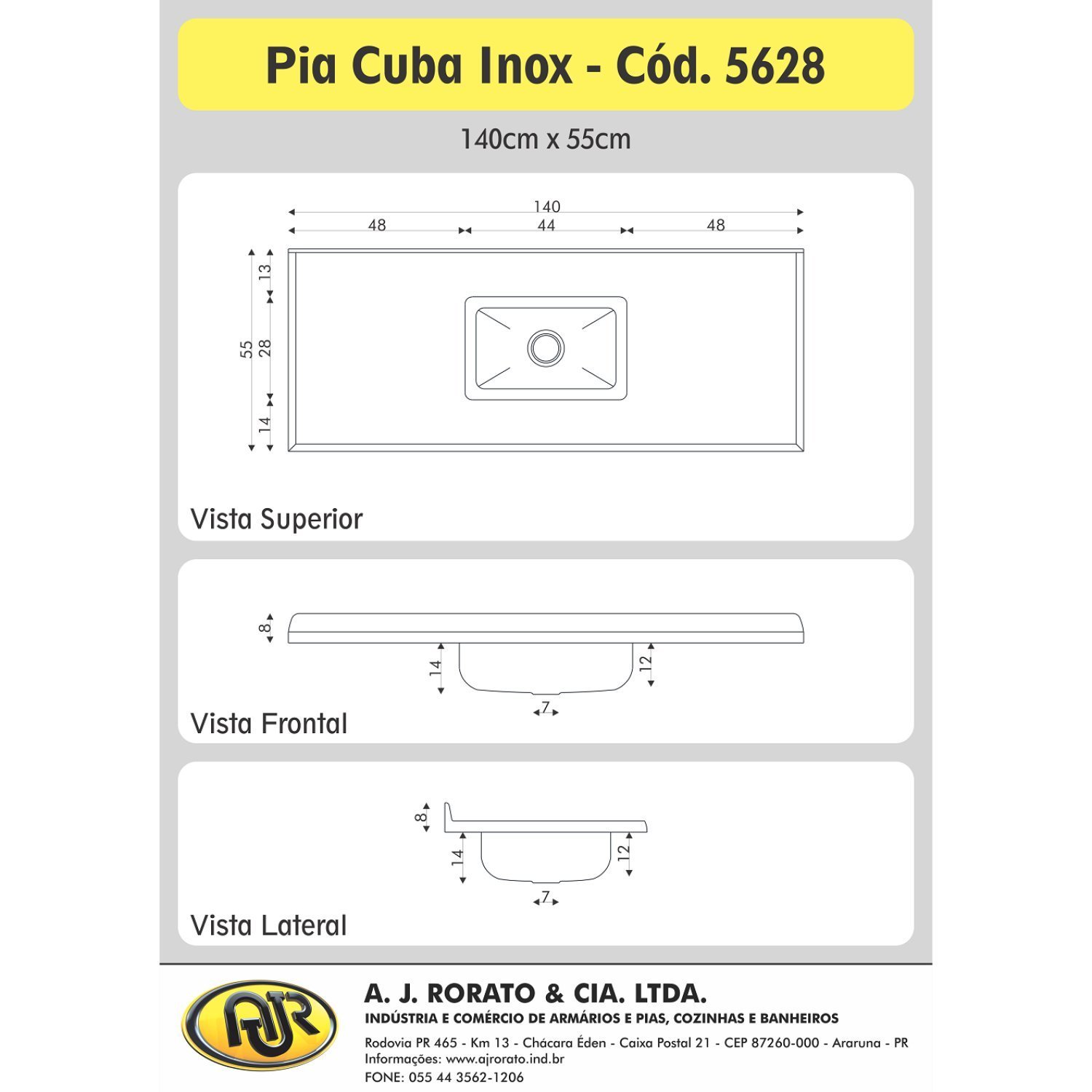 Pia Para Cozinha em Mármore Sintético com Cuba em Aço Inox 140cmx55cm   - 4