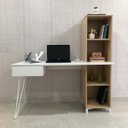 Ver imagem 6 de Escrivaninha Mesa Escritório com Estante e Fusion 1 Gaveta 4 Nichos 137,8cm Industrial Terrazza e Carvalho Marrom Artany