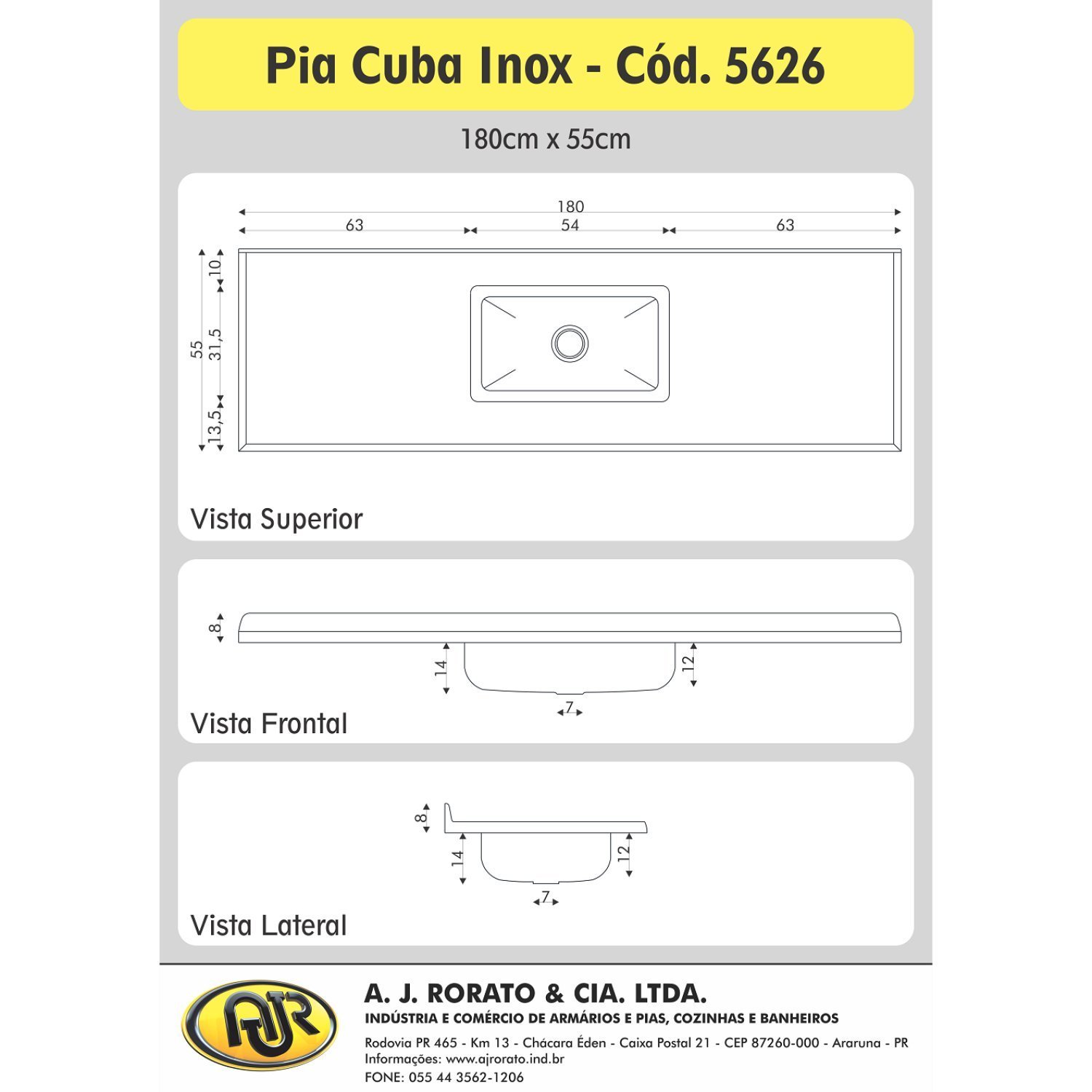 Pia Para Cozinha em Mármore Sintético com Cuba em Aço Inox 180cmx55cm  - 4