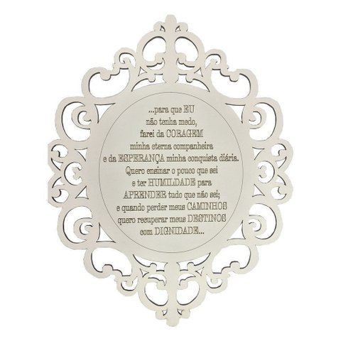 Placa Decorativa Oração Coragem Com Arabesco 25x20 MDF 3mm Branco - D’Rossi