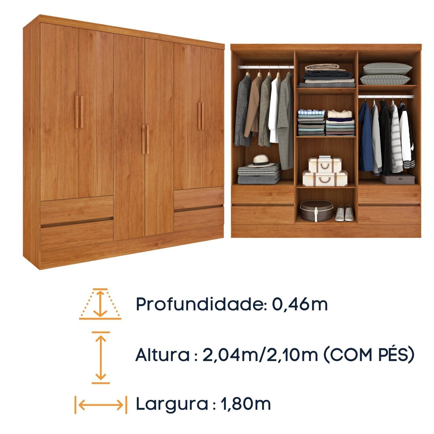 Guarda-roupa Casal 6 Portas 4 Gavetas Oregon - 7