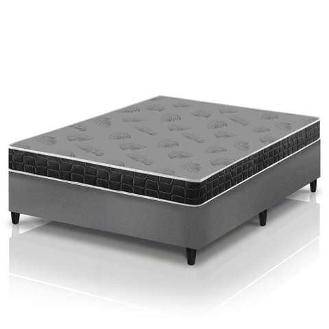 Cama Box Casal Cinza + Colchão Espuma D20 Dupla Face Zidi Querubin 138x188x49cm