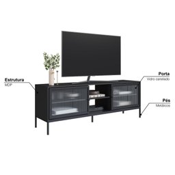 Rack para TV até 65 Polegadas 180cm 2 Portas e 3 Prateleiras Euforia Yescasa Preto - 10 Rack para TV até 65 Polegadas 180cm 2 Portas e 3 Prateleiras Euforia Yescasa Preto - 10