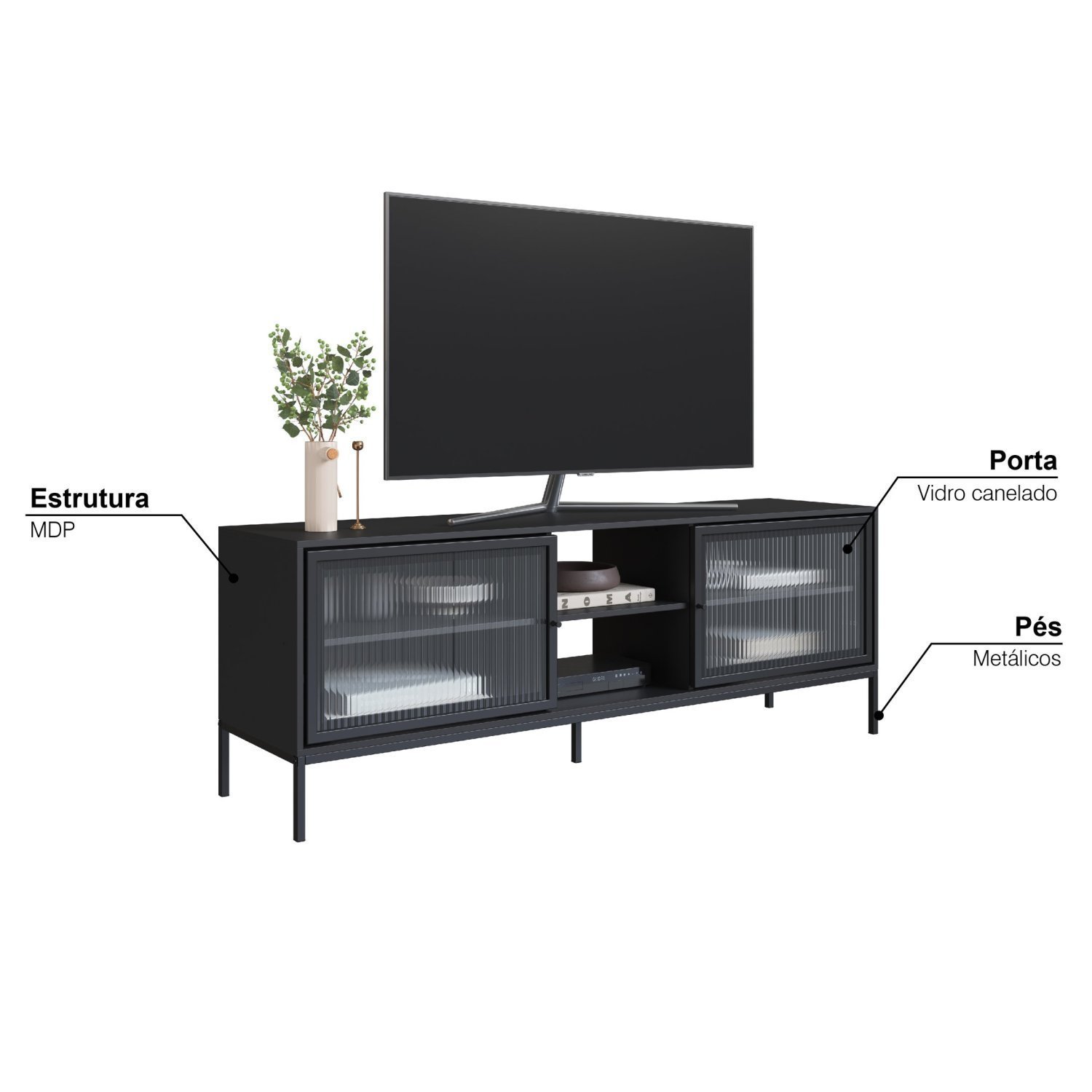 Rack para TV até 65 Polegadas com 2 Portas e 3 Prateleiras Euforia Yescasa - 10
