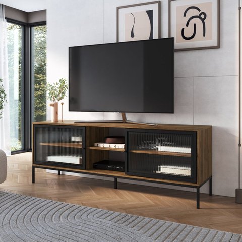 Rack para TV até 65 Polegadas 180cm 2 Portas e 3 Prateleiras Euforia Yescasa Preto