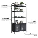 Ver imagem 4 de Estante Biblioteca com 2 Portas e 3 Prateleiras Euforia Yescasa Preto