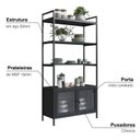Ver imagem 4 de Estante Biblioteca com 2 Portas e 3 Prateleiras Euforia  Yescasa