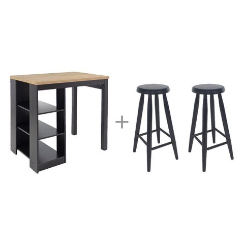 Bancada Cozinha Gourmet Ditália com 2 Banquetas Preto
