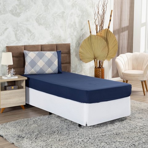 Jogo de Lençol Solteiro 2 Peças Estampado Urbe 200 Fios Floral Azul Casa Dona