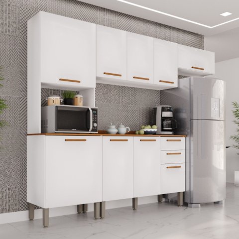 Cozinha Compacta Modulada 4 Peças 9 Portas 2 Gavetas Bella Branco