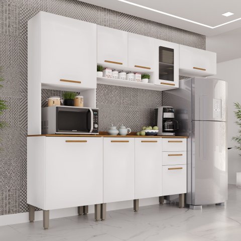 Cozinha Compacta Modulada 4 Peças 9 Portas 2 Gavetas Bella Branco