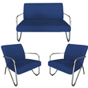 Ver imagem 1 de Kit Namoradeira + 2 Poltronas Decorativa Bela Suede Azul Marinho Braço Cromado