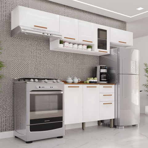 Cozinha Compacta Modulada 4 Peças 8 Portas 2 Gavetas Bella Branco