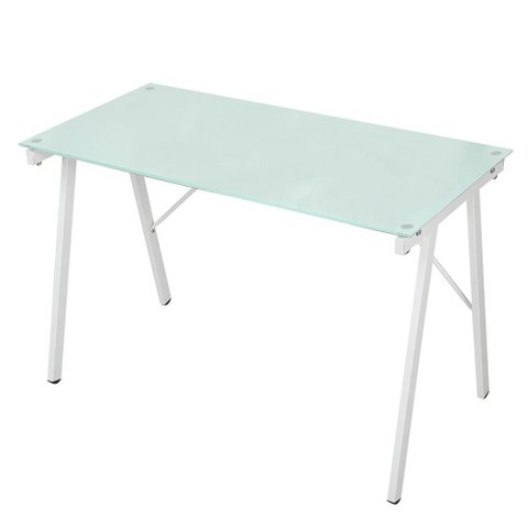 Escrivaninha Anm2004m Anima Office Tampo de Vidro Branco 113 X 58 Cm Base Metal Pintura Époxi