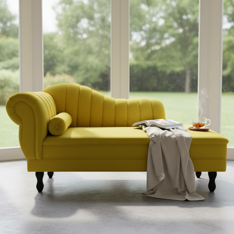 Recamier Decorativo Divã Amsterdã 147cm Lado Direito Suede Amarelo