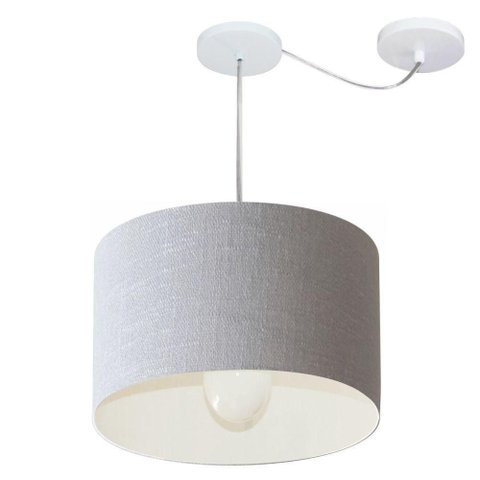 Lustre Pendente Cilíndrico com Desvio Md-4226 Cúpula em Tecido 40x25cm Rustico Cinza - Bivolt