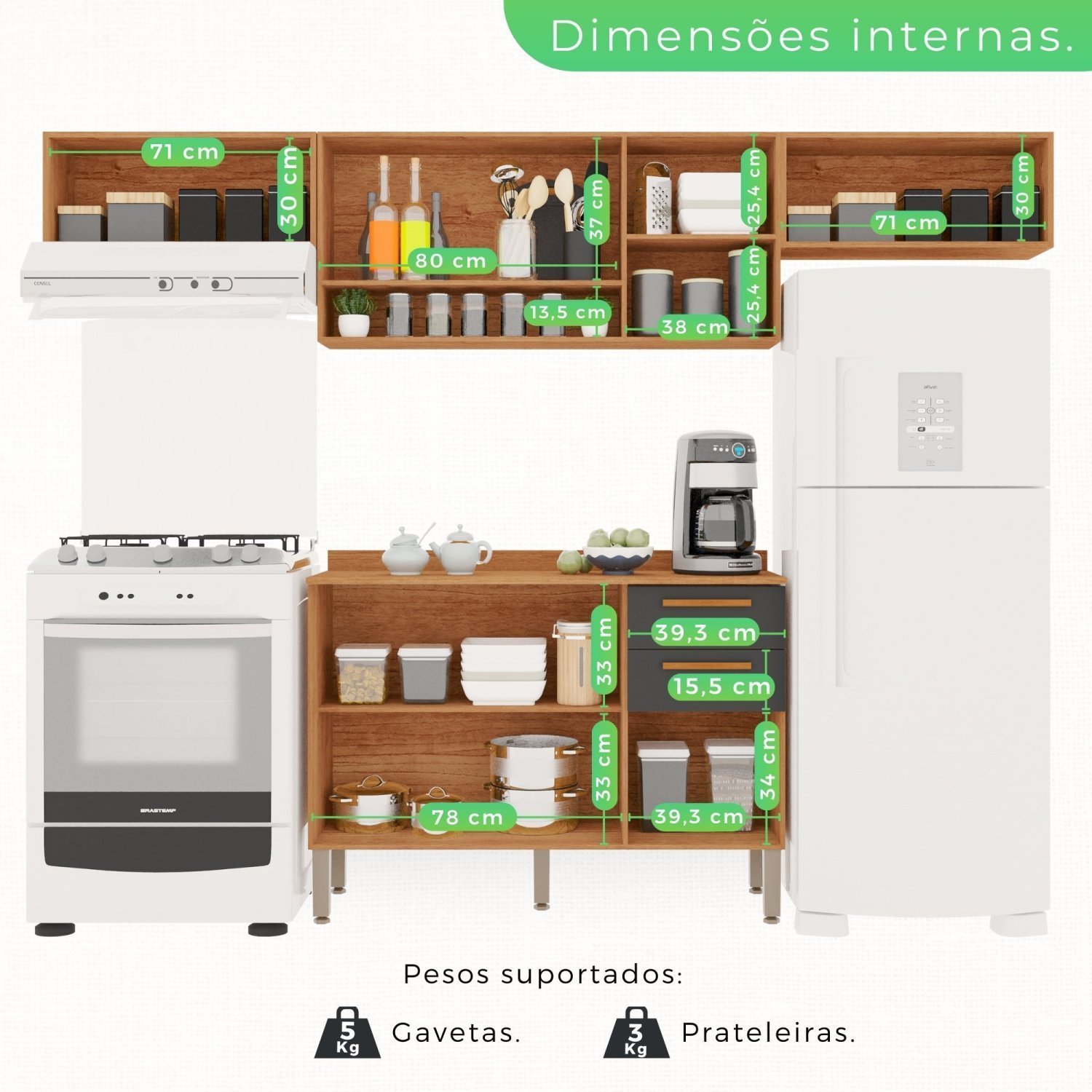 Cozinha Compacta 4 Peças 8 Portas 2 Gavetas Bella - 6