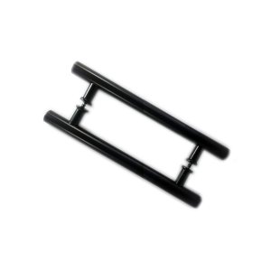 Puxador H duplo 30x20cm tubular redondo para porta de vidro e portão - Preto