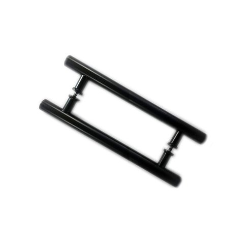 Puxador H duplo 30x20cm tubular redondo para porta de vidro e portão - Preto