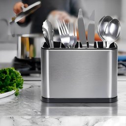 Porta Talher  em Aço Inox Silver 18x13x8,6cm - 1