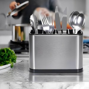 Porta Talher  em Aço Inox Silver 18x13x8,6cm