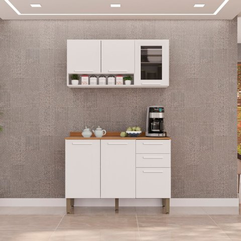 Cozinha Compacta Modulada 2 Peças 6 Portas 2 Gavetas Bella Branco