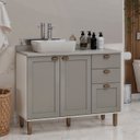Ver imagem 1 de Gabinete para Banheiro 100% MDF 2 Portas 3 Gavetas Modelo Americano Provençal Iluminata Cinza/Branco