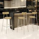 Ver imagem 2 de Kit 06 Banquetas Alta Bar Cozinha Sala de Jantar Aço Milão Arena L02 Couríssimo Fendi - Lyam