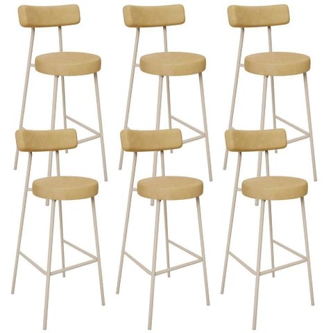 Kit 06 Banquetas Alta Bar Cozinha Sala de Jantar Aço Milão Arena L02 Couríssimo Fendi - Lyam