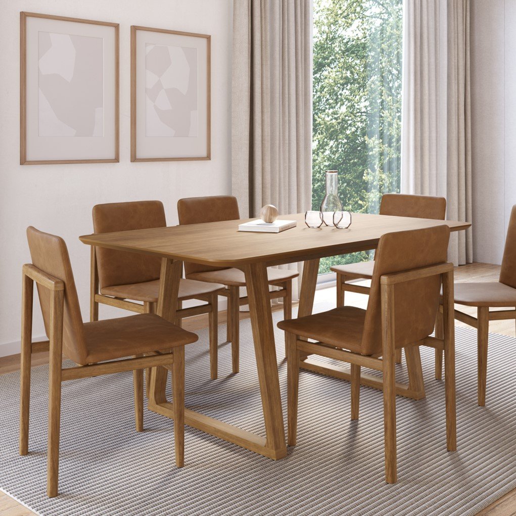 Conjunto Mesa com 6 Cadeiras Madeira Maciça Tampo Laminado Courino Sala de Jantar Noruega