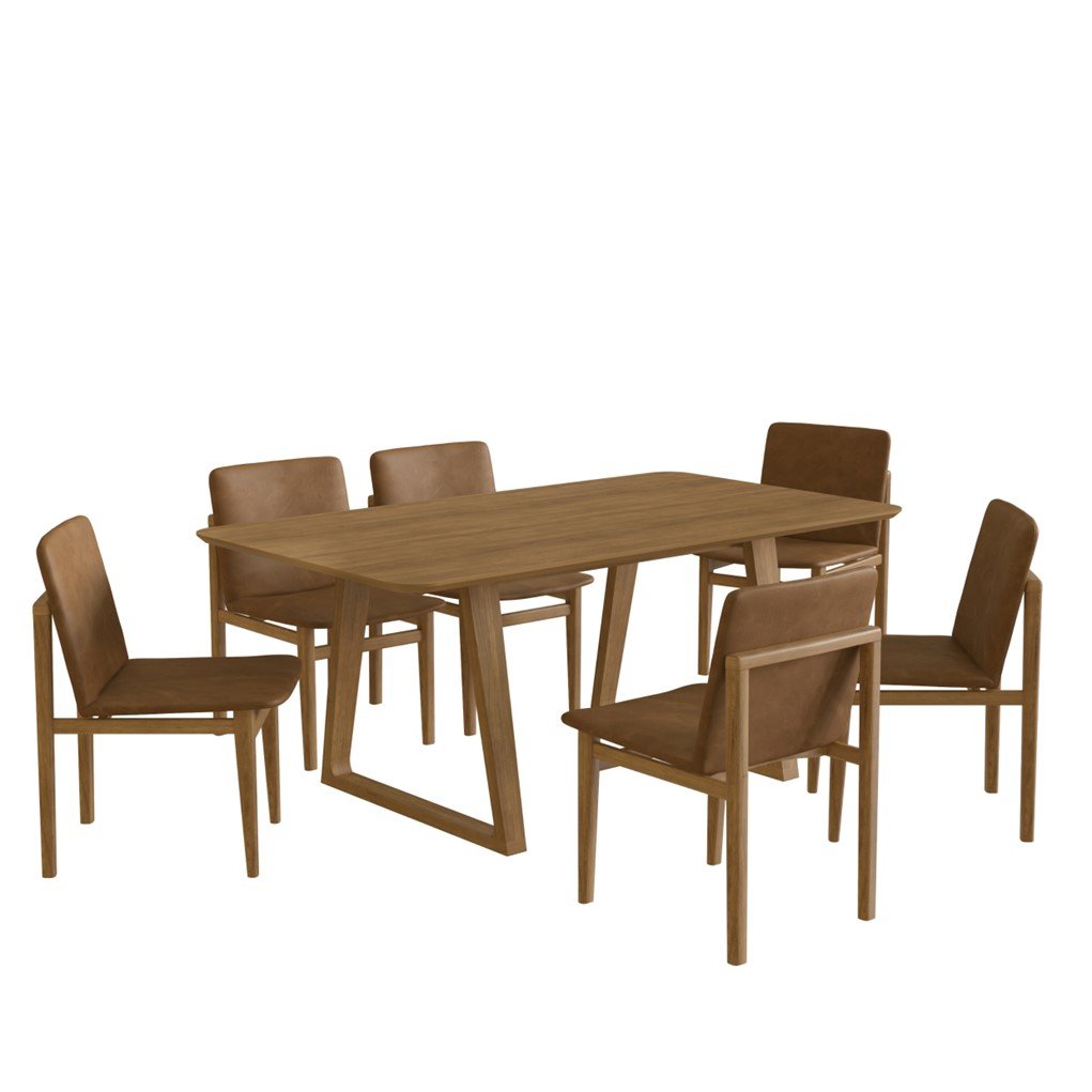 Conjunto Mesa com 6 Cadeiras Madeira Maciça Tampo Laminado Courino Sala de Jantar Noruega - 2