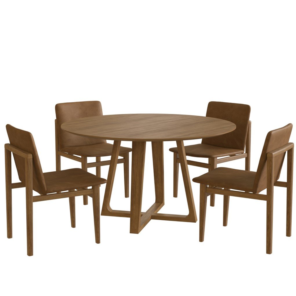 Conjunto Mesa Redonda com 4 Cadeiras Madeira Maciça Tampo Laminado Sala de Jantar Noruega - 2