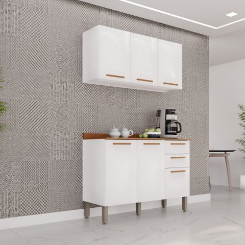 Cozinha Compacta Modulada 2 Peças 6 Portas 2 Gavetas Bella Branco