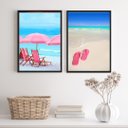 Ver imagem 2 de Kit 2 Quadros Praia Elementos Azul e rosa 45x34cm:madeira Branca