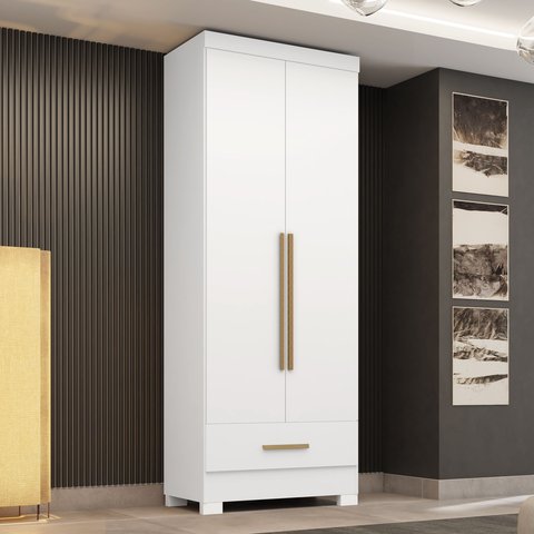 Guarda Roupa 100% MDF 2 Portas 1 Gaveta Smart Plus Espresso Móveis Branco