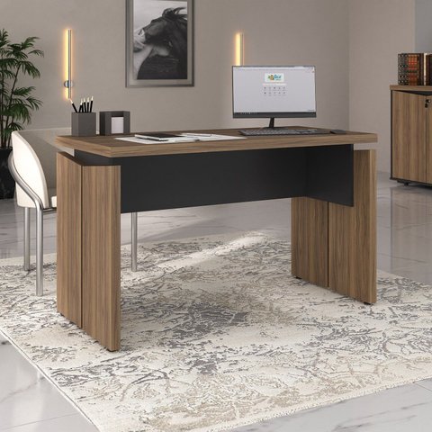 Escrivaninha Mesa Escritório 1250 Tamburato 100% MDF 125,3cm Nogal e Preto Marrom Artany