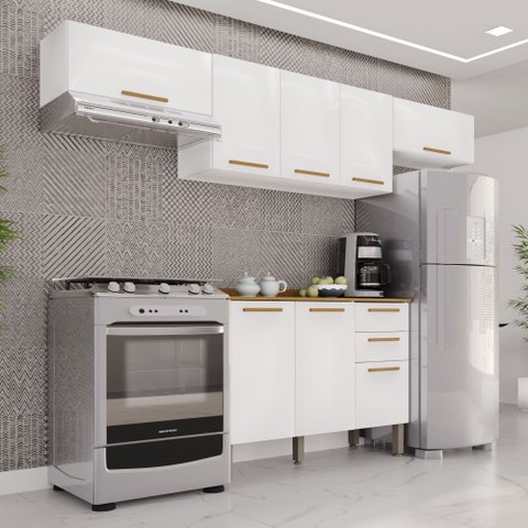 Cozinha Compacta Modulada 4 Peças 8 Portas 2 Gavetas Bella Branco
